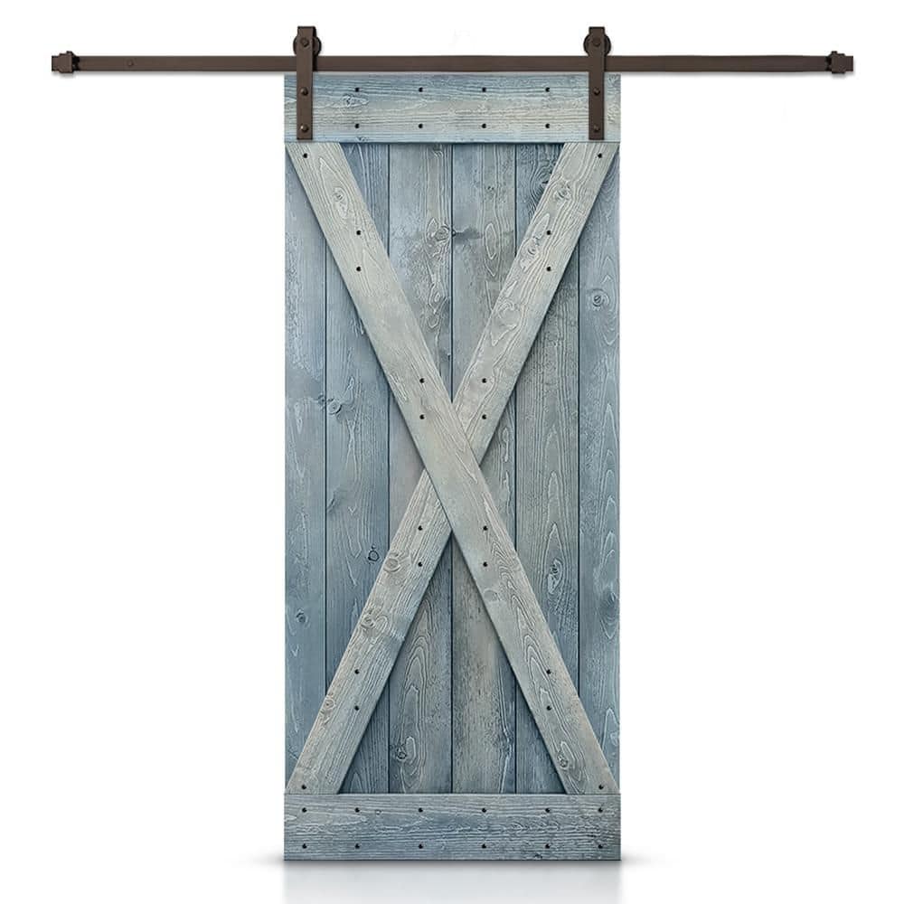 X Series 48 in. x 84 in. Denim Blue Stained DIY Wood Interior Sliding Barn Door with Hardware Kit price history on PriceWatchPro