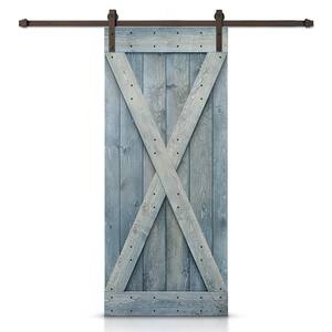 X Series 48 in. x 84 in. Denim Blue Stained DIY Wood Interior Sliding Barn Door with Hardware Kit