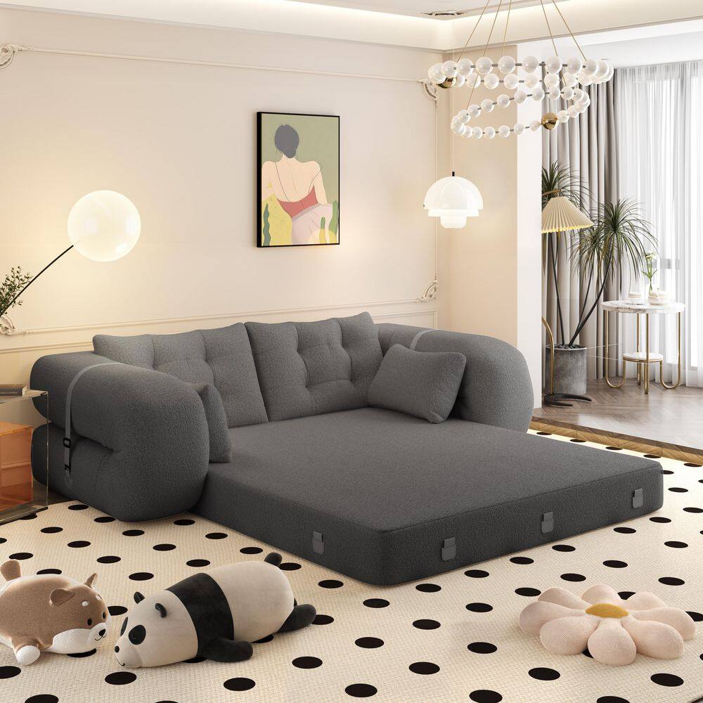 Mivon 43.3 in. Grey Teddy Fabric Twin Size Sofa Bed with Round Arms price history on PriceWatchPro