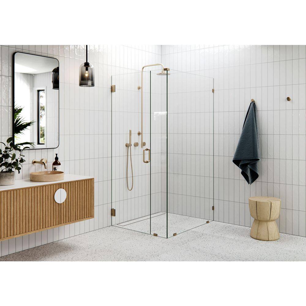 37 in. W x 41.5 in. D x 78 in. H Pivot Frameless Corner Shower Enclosure in Brushed Bronze Finish with Clear Glass price history on PriceWatchPro