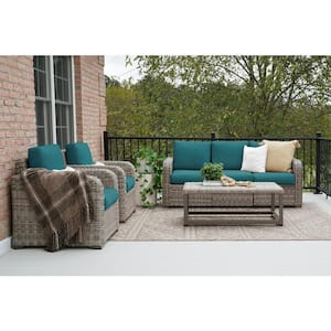 Forsyth 6-Piece Wicker Patio Conversation Set with Peacock Polyester Cushions