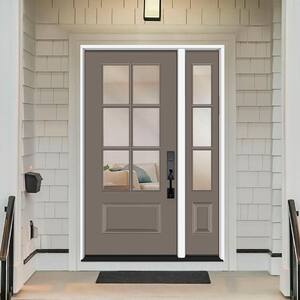 Legacy 49 in. x 80 in. 3/4-6Lite Clear Glass LHIS Primed Kindling Finish Fiberglass Prehung Front Door w/10in.SL