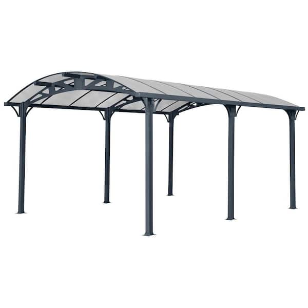 Outdoor Carport, 12 ft. x 16 ft. x 8 ft. Arch Carport with Aluminum Frame and Polycarbonate Panels Car Port