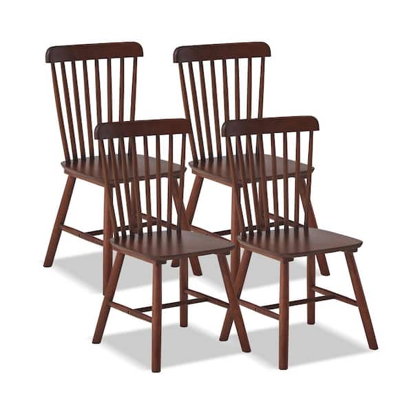 Harper & Bright Designs Walnut Windsor 100% Solid Wood Dining Chairs Set of 4