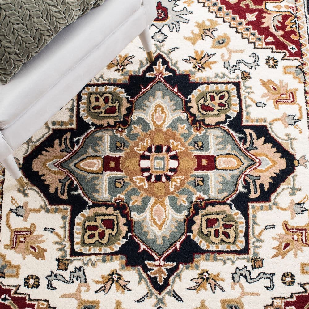 Ivory and Red Hand-Tufted Wool 5' x 8' Area Rug