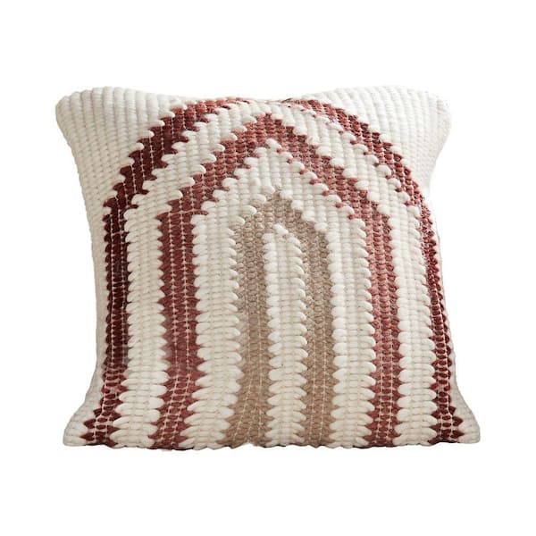 Benjara White Knitted Geometric Pattern Removable Decorative 18 in. x 18 in. Throw Pillow Cover