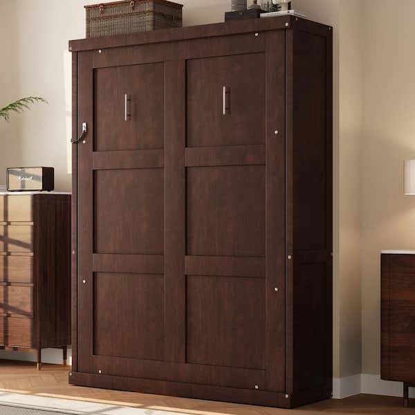 Bravella Modern Espresso(Brown) Finish Wood Frame Twin Size Murphy Bed, Folding Wall Bed
