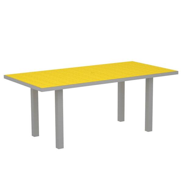 POLYWOOD Euro Textured Silver 36 in. x 72 in. Patio Dining Table with Lemon Top