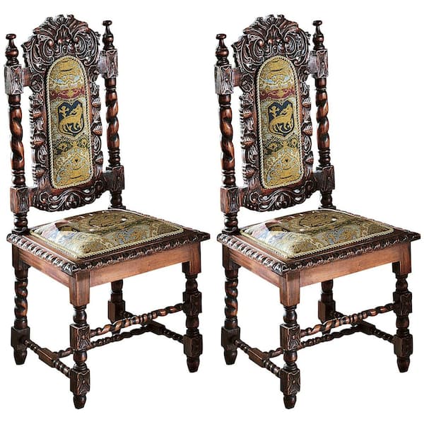 Design Toscano Charles II Walnut Mahogany Side Chair (Set of 2