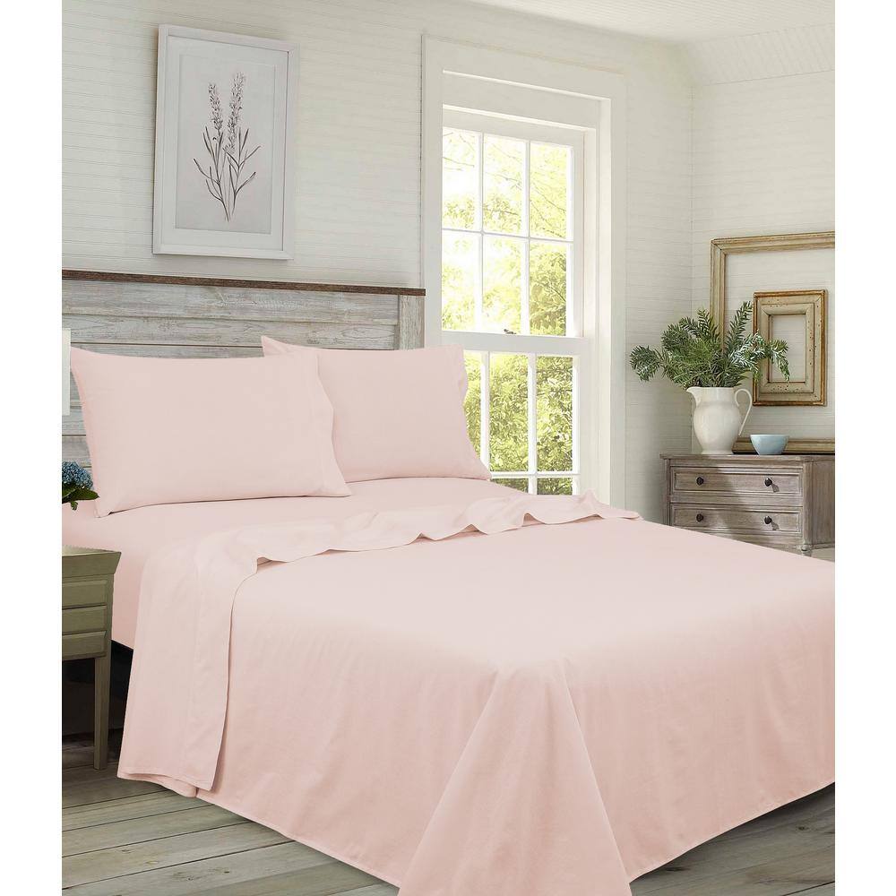 ROYALE LINENS 4Piece Blush Solid 100 Cotton Full Brushed Percale