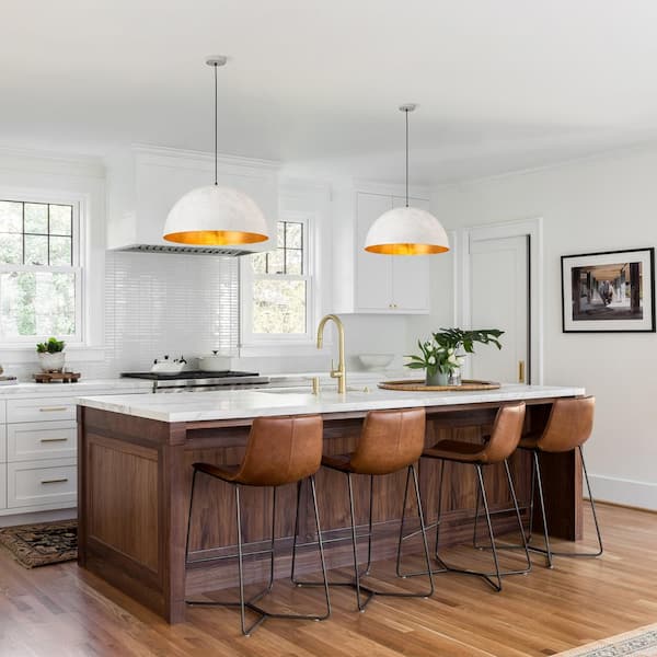 PCover 1-Light 23.6 in.W Antique White Large Dome Pendant Light with Gold Leaf Interior shade