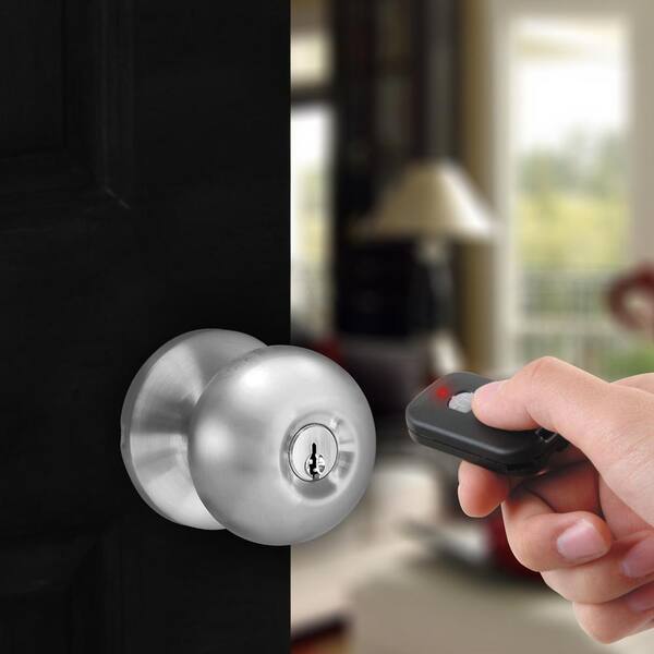 MiLocks Satin Nickle Electronic Door Knob with Keyless Entry Remote Control for Exterior WKK-02SN - The Home Depot
