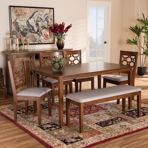 Baxton Studio Gabriel 6 Piece Grey and Walnut Dining Set