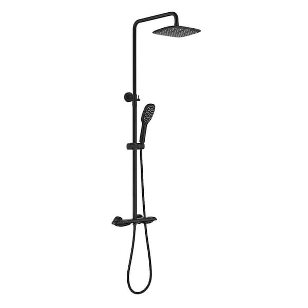 FLG Thermostatic Double Handle 2-Spray Shower Faucet 1.8 GPM with Anti Scald Brass Exposed Pipe Shower System in Matte Black