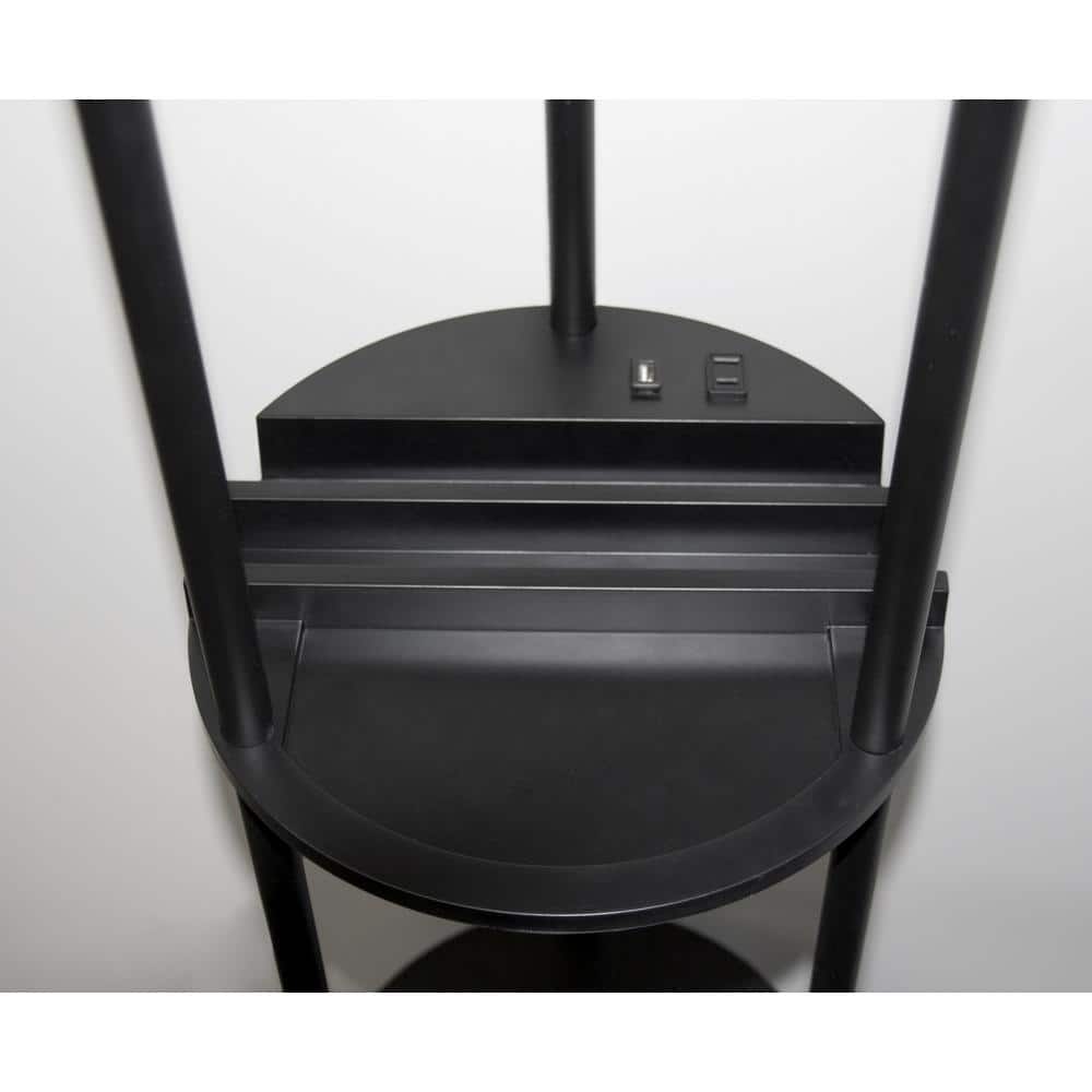 Elegant Black and White Charging Station Shelf Floor Lamp with Linen Shade