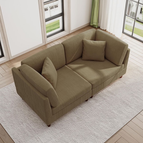 74.7 in. Modern Straight Arm Corduroy Upholstered Rectangle 2-Seater Sofa in. Camel