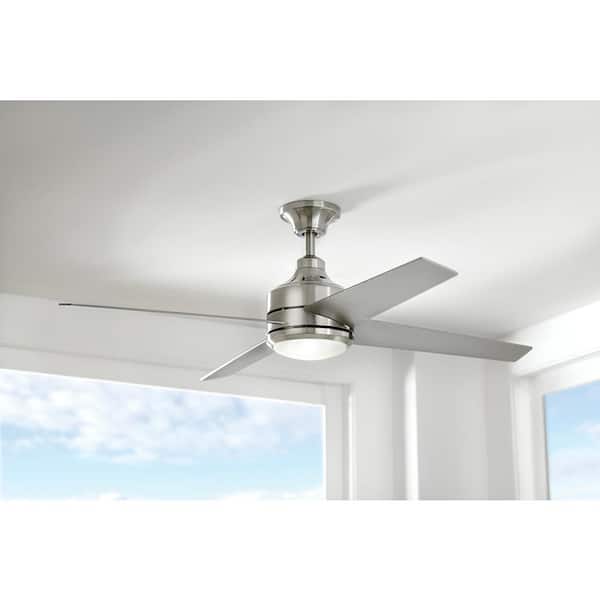Home Decorators Collection Mercer 52 in. Integrated LED Indoor Brushed Nickel Ceiling Fan with Light Kit works with Google Assistant and Alexa