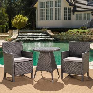 Cypress 28.35 in. Grey 3-Piece Metal Round Outdoor Dining Set with Light Grey Cushions
