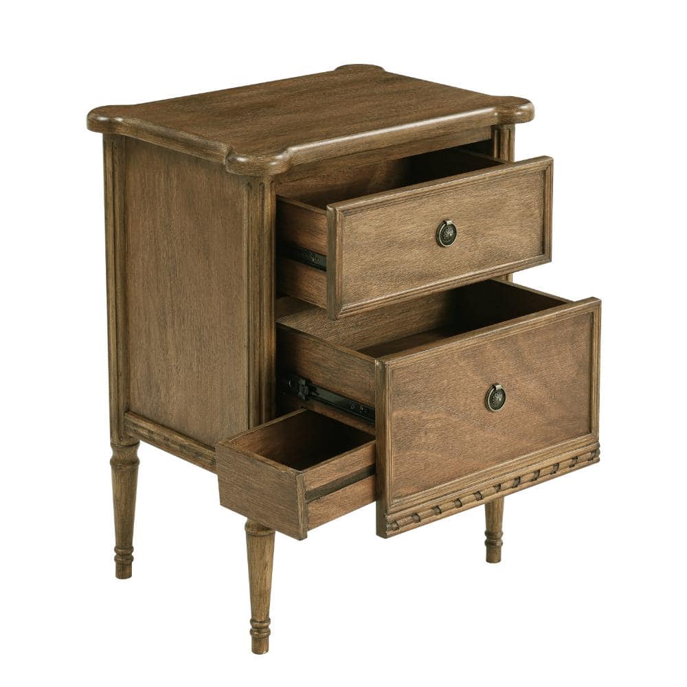Farmhouse Antique Brown 2 Drawer 20.08 in. W Nightstand with Hidden Drawer