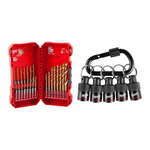 SHOCKWAVE IMPACT DUTY Titanium Twist Drill Bit Set (23-Piece) & 5-Piece Hex Bit Holder w/ Carabiner