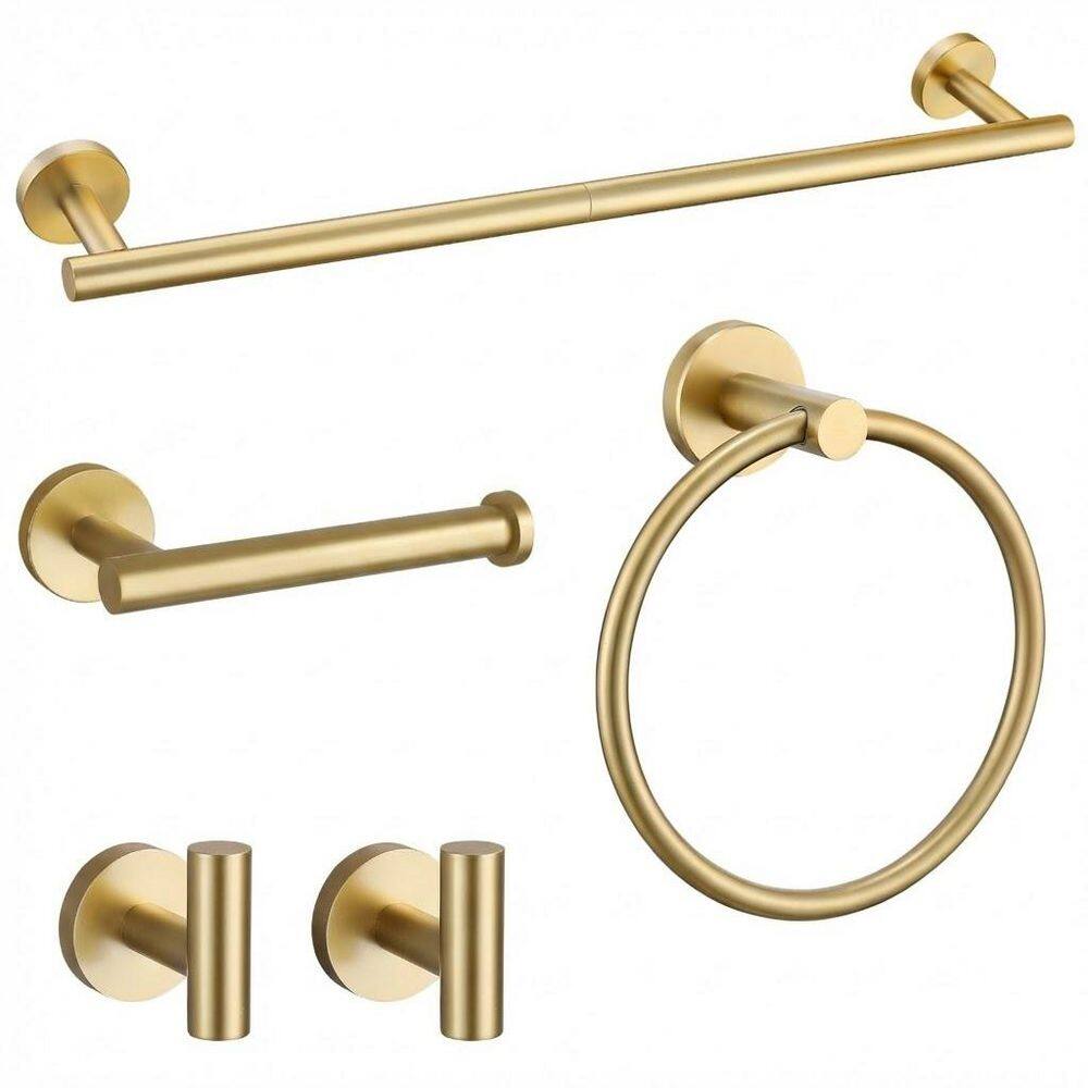 5-Piece Stainless Steel Bath Hardware Set with Towel Bar, Toilet Paper Holder, Towel Ring, Towel Hook in Brushed Gold price history on PriceWatchPro