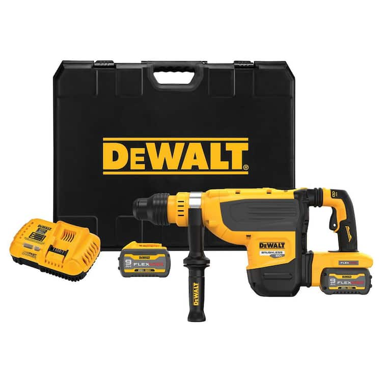 DEWALT 60V FLEXVOLT Cordless Brushless 1-7/8 in. SDS Max Rotary Hammer Kit, (2) 9.0Ah Batteries, Charger and Kit Box