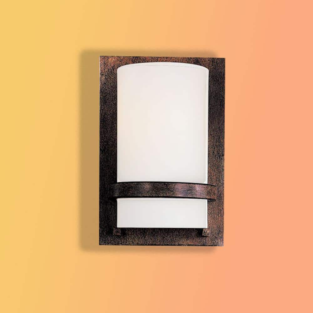 Crisp Iron Oxide Cylinder Wall Sconce with Etched Opal Glass