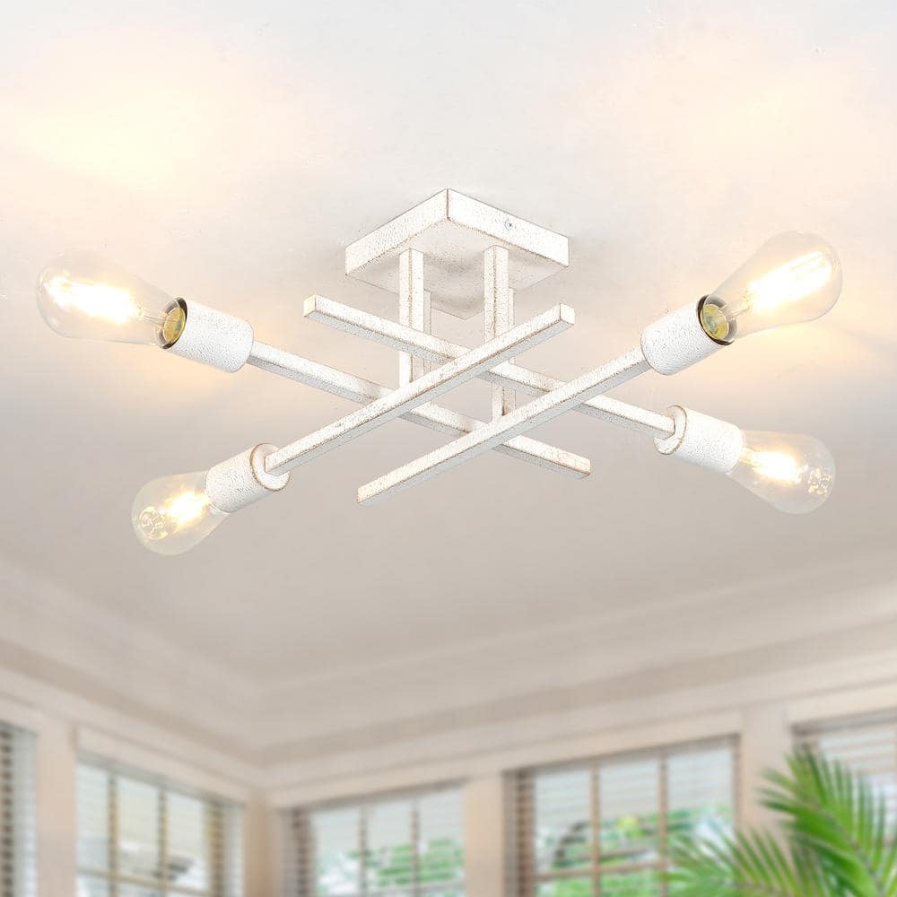 LWYTJO 18.11 in. 4-Light White Dimmable Sputnik Linear Semi Flush