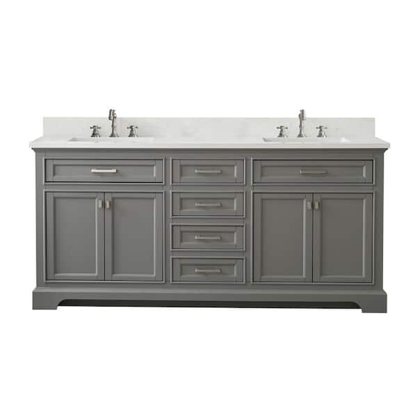 Milano 72 in. W x 22 in. D x 34 in. H Bath Vanity in Gray with Quartz Vanity Top in White with White Basin