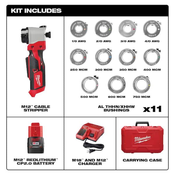 M12 12V Lithium-Ion Cordless Cable Stripper Kit for Al THHN/XHHW Wire