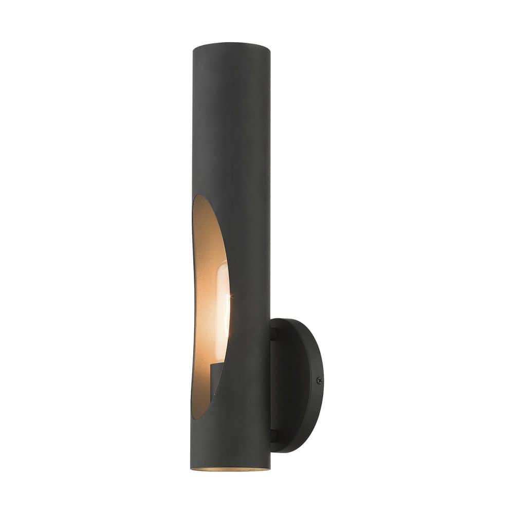 Novato Minimalist Black Steel Sconce with Gold Interior Finish