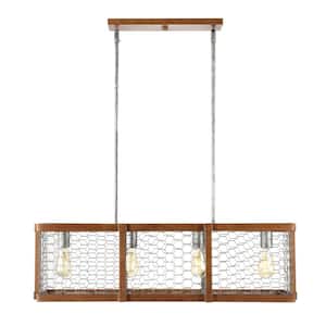 Gaines 34.5 in. 4-Light Silver Linear Adjustable Iron Rustic Industrial Farmhouse LED Pendant