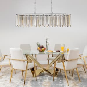 39.4 in. Modern 8-Light Brown Crystal Oval Chandelier for Living Room and Kitchen Island with No Bulbs Included