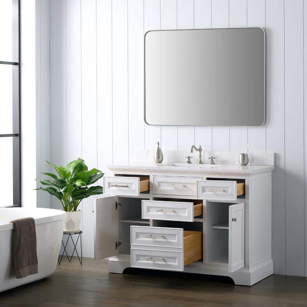 Thompson 48" White Solid Wood and MDF Single Vanity