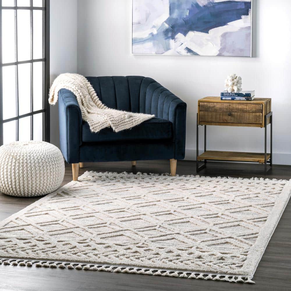 Ansley Moroccan Lattice Tassel 5x8 Gray Synthetic Area Rug
