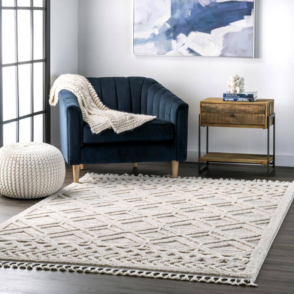 Braided Beige Square Synthetic Easy-Care Stain-Resistant Rug