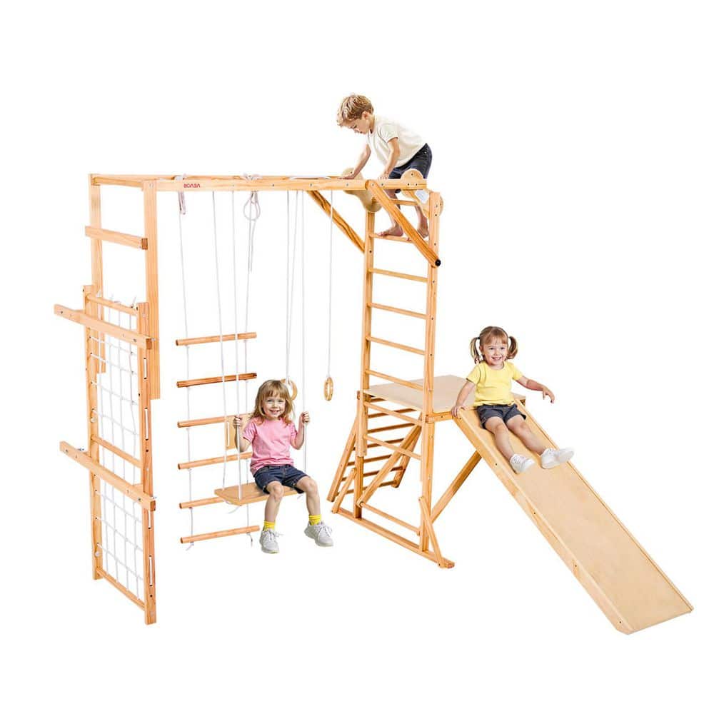 Indoor Playground Jungle Gym, 8-in-1 Wooden Indoor Playground for Kids, 220 lbs. Montessori Climbing Toys Playset price history on PriceWatchPro