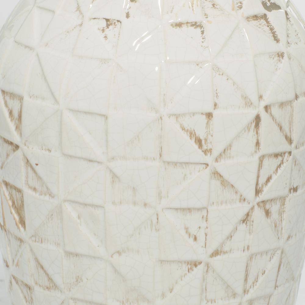 Elegant White Ceramic Table Vase with Geometric Accents 16.25"