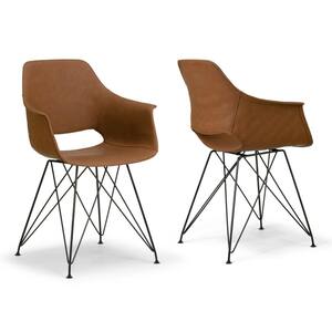 Alora Retro Modern Caramel Brown Arm Chair with Black Steel Legs (Set of 2)