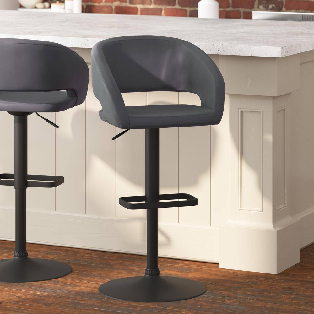 Gray Vinyl Adjustable Swivel Barstool with Black Metal Base