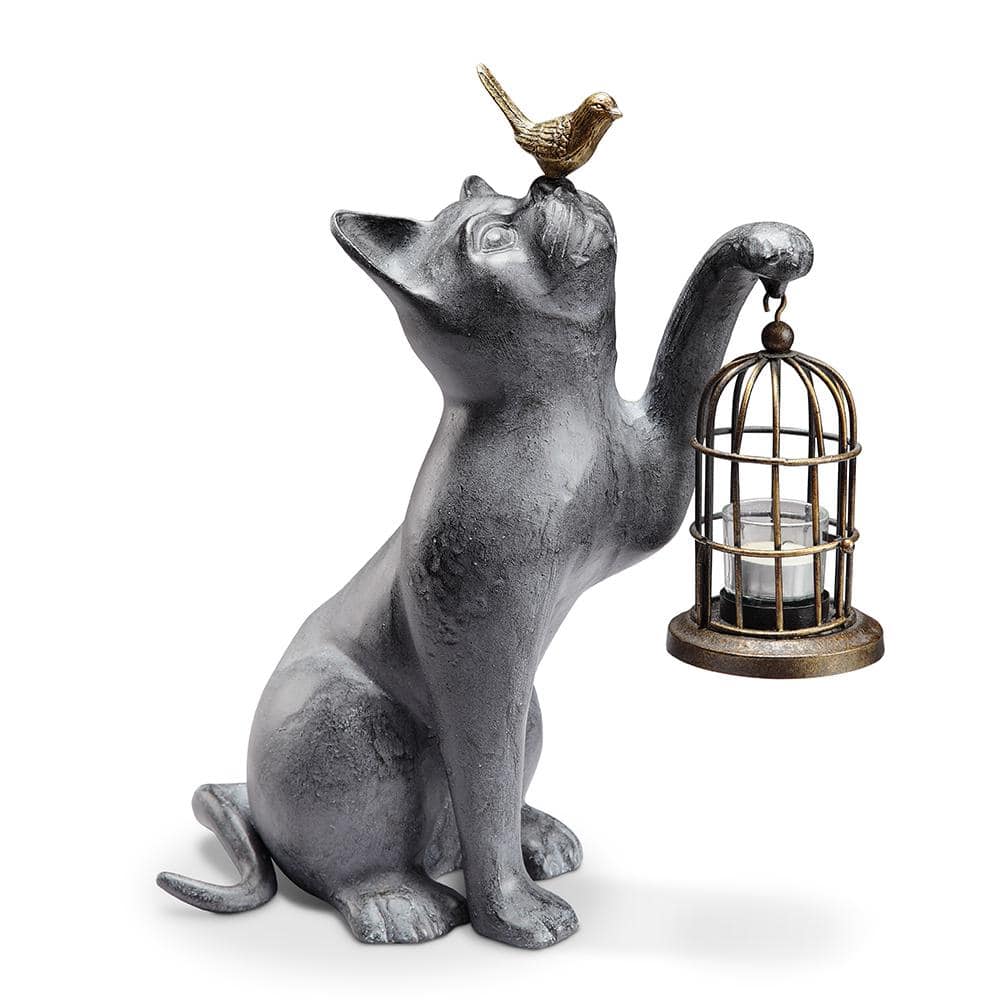 Cat with Birdcage Garden Statue