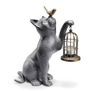 Cat with Birdcage Garden Statue