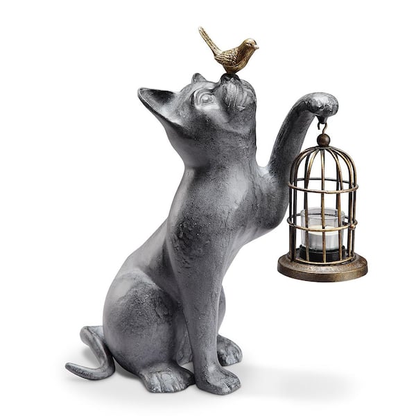 Unbranded Cat with Birdcage Garden Statue