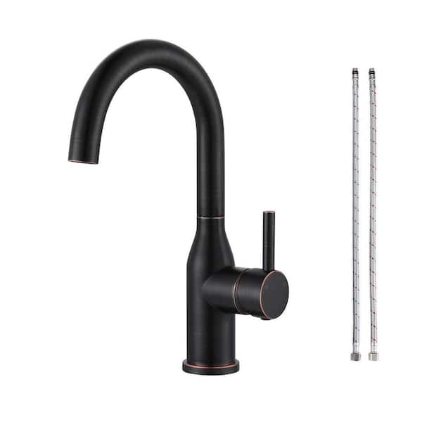 Stainless Steel 1-Hole Single Handle Bar Faucet with Water Supply Lines in Oil Rubbed Bronze