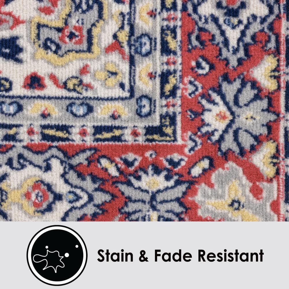 Ivory and Red Synthetic Traditional Medallion Area Rug