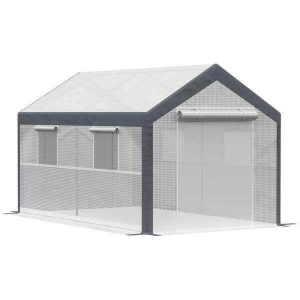 Unbranded 12 ft. W x 7 ft. D x 7 ft. H Outdoor Polyethylene Walk-In Greenhouse with Roll-up Windows, Zippered Door