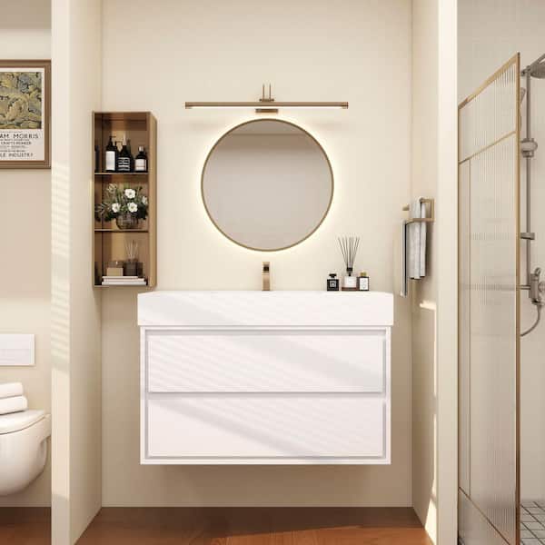 BV Better Vanity Saggie 42 in. W. x 20 in. D x 28 in. H Single Sink Floating Bath Vanity in Gloss White with White Acrylic Top
