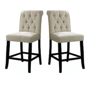 42.25 in. H Ivory and Black High Back Wooden Fabric Upholstered Counter Height Chair (Pack of 2)