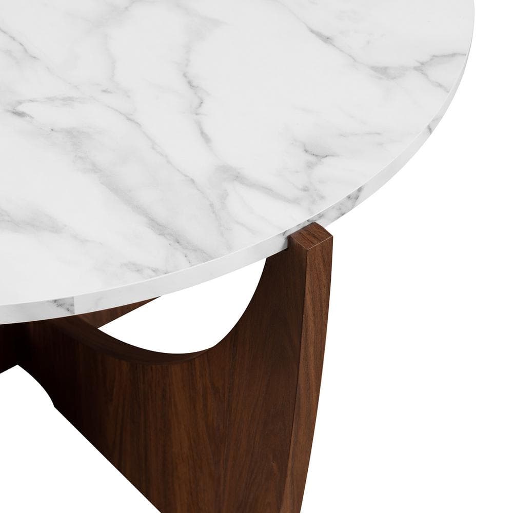 Calacatta Marble and Dark Walnut Round 35" Coffee Table