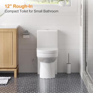 1-piece 0.8/1.28 GPF Dual Flush Round Toilet in White Seat Included
